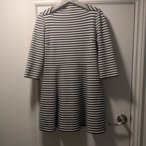 Kate Spade Broome Street Black White Striped Fit & Flare Dress L Preppy Classic